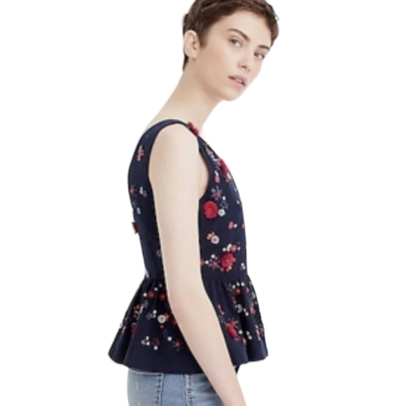 J.Crew Hand-Embellished Peplum Top in Cotton Linen - Picture 3 of 5